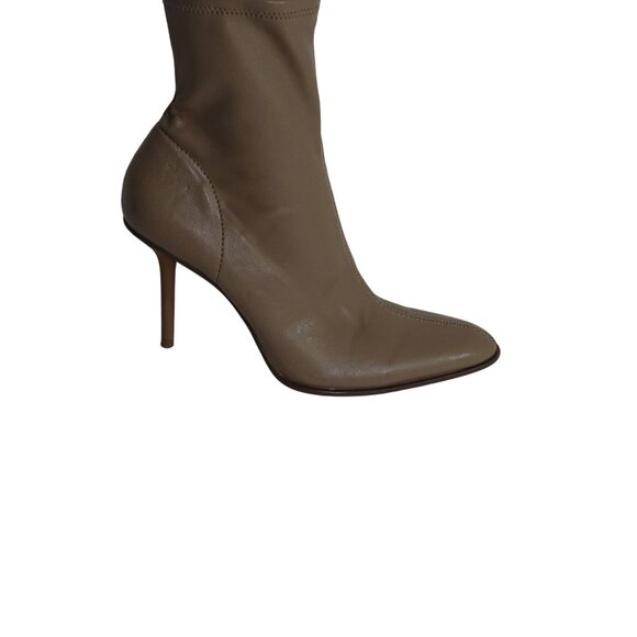 Zara Beige Faux Leather Pointed Toe Ankle Boots Women Size 40 US 9 Stiletto - Picture 1 of 13